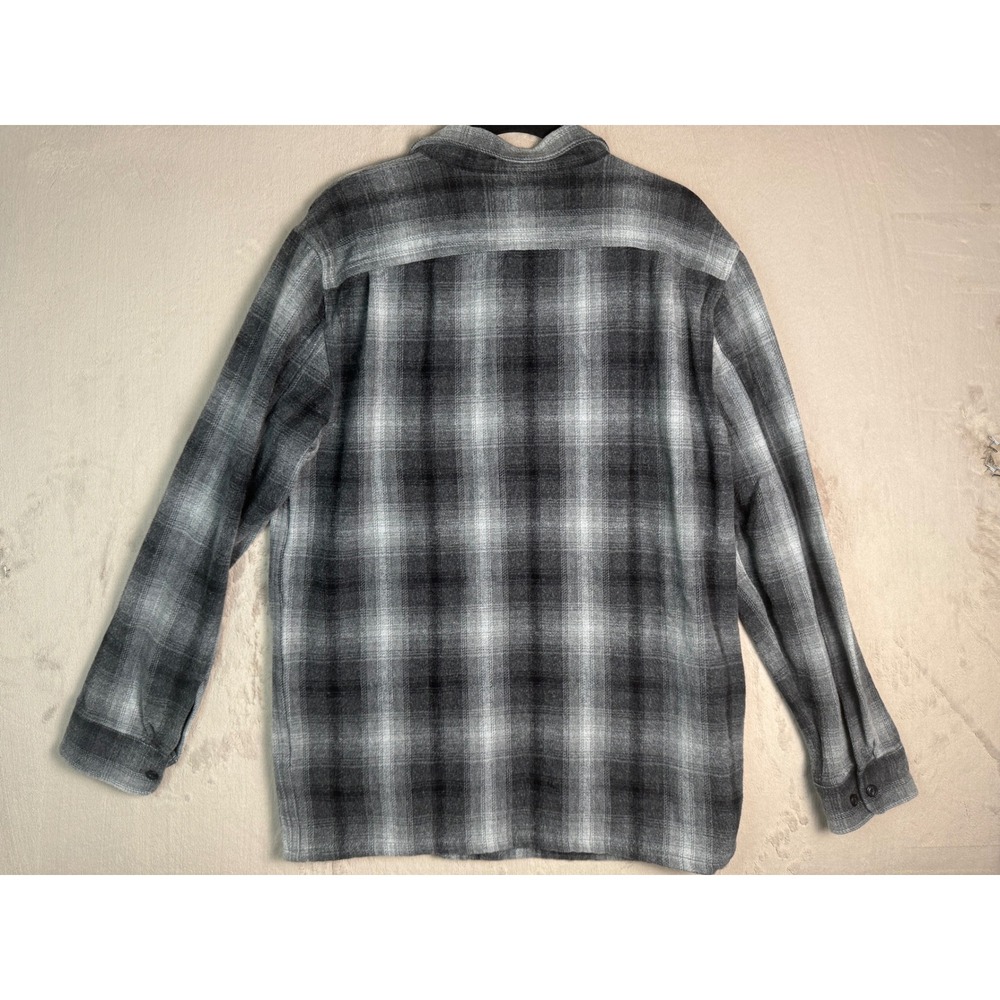 Vans Mens Large Grey Black Plaid Flannel Chore Shirt Jacket 100% Cotton - Picture 4 of 12
